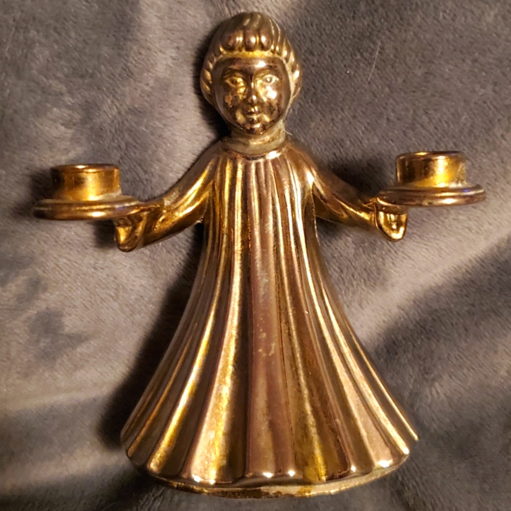 Vintage Italian Angel Candle Holder, Brass Boy Figurine, Christmas Decoration